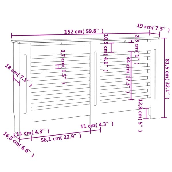 vidaXL radiatorskjuler 152x19x81,5 cm MDF antracitgrå