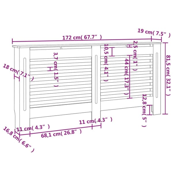 vidaXL radiatorskjuler 172x19x81,5 cm MDF antracitgrå