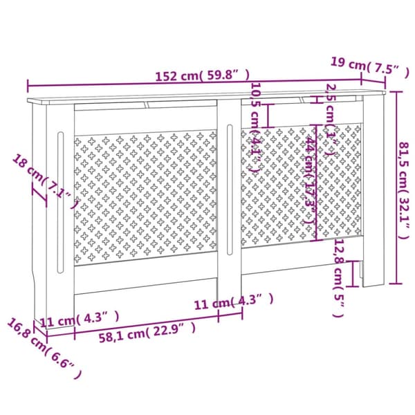 vidaXL radiatorskjuler 152x19x81,5 cm MDF antracitgrå