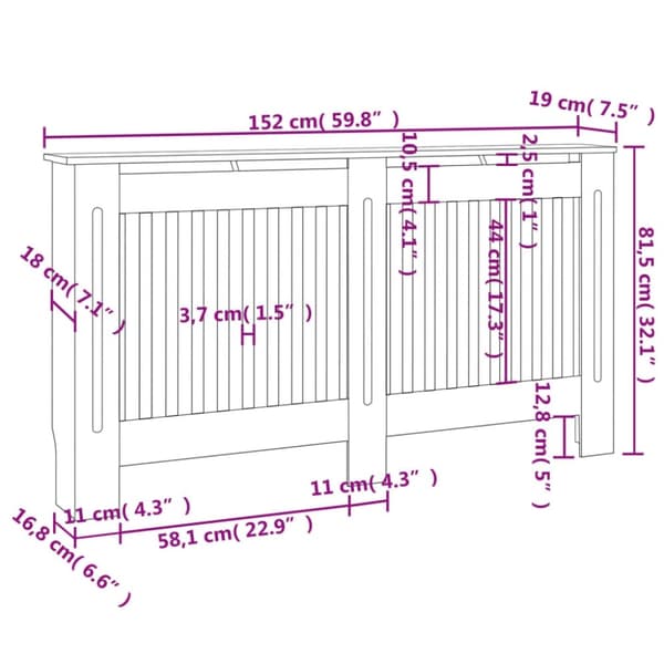 vidaXL radiatorskjuler 152x19x81,5 cm MDF