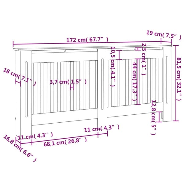 vidaXL radiatorskjuler 172x19x81,5 cm MDF sort