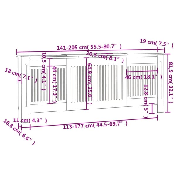 vidaXL Radiatordeksel MDF 205 cm