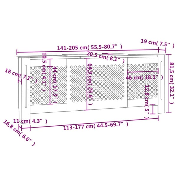 vidaXL radiatorskjuler 205 cm MDF hvid