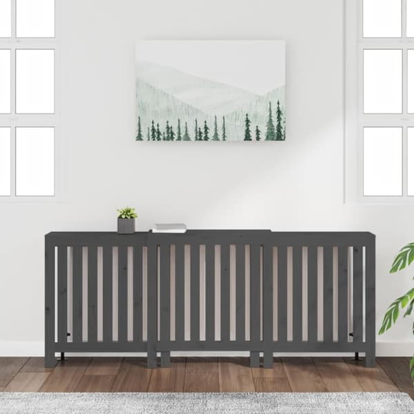 vidaXL Lämpöpatterin suoja harmaa 210x21x85 cm täysi mänty