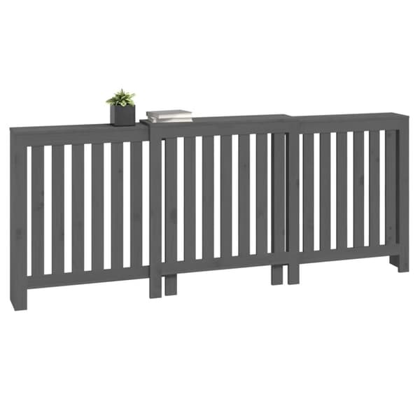 vidaXL Lämpöpatterin suoja harmaa 210x21x85 cm täysi mänty