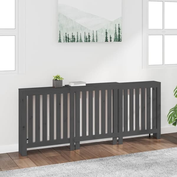 vidaXL Lämpöpatterin suoja harmaa 210x21x85 cm täysi mänty