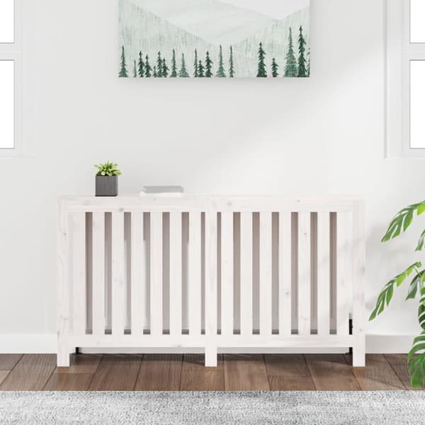 vidaXL Lämpöpatterin suoja valkoinen 153x19x84 cm täysi mänty
