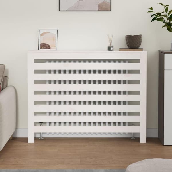 vidaXL Lämpöpatterin suoja valkoinen 108,5x19x84 cm täysi mänty