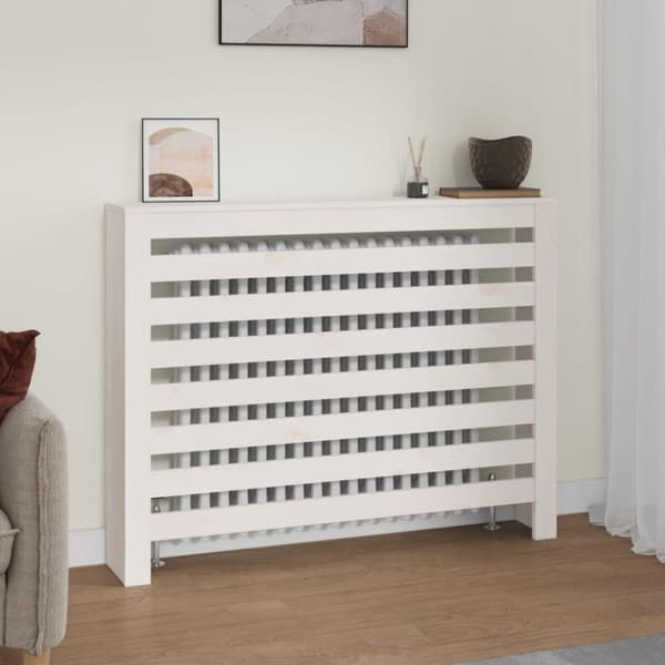 vidaXL Lämpöpatterin suoja valkoinen 108,5x19x84 cm täysi mänty