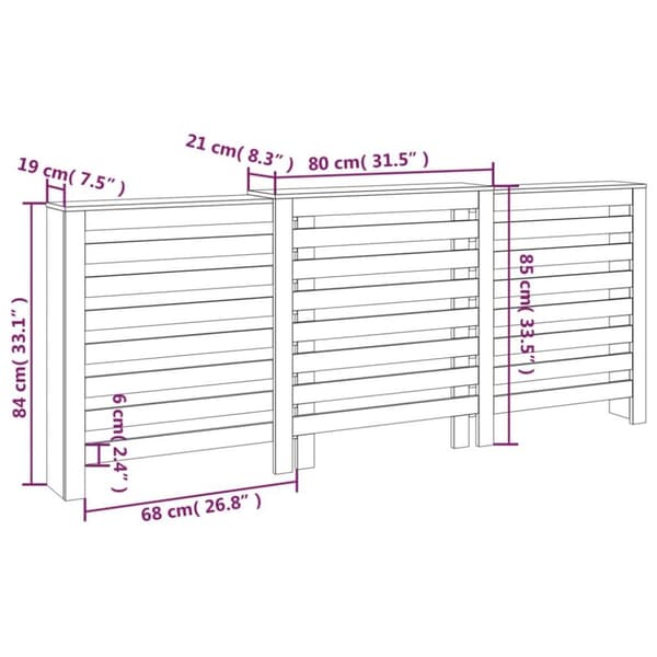 vidaXL radiatorskjuler 210x21x85 cm massivt fyrretræ