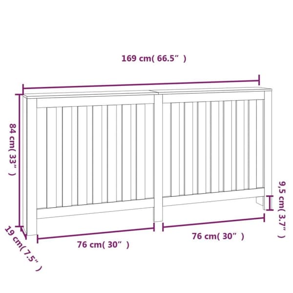 vidaXL Radiatordeksel hvit 169x19x84 cm heltre furu