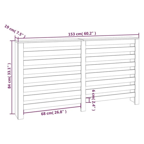 vidaXL Radiatordeksel 153x19x84 cm heltre furu