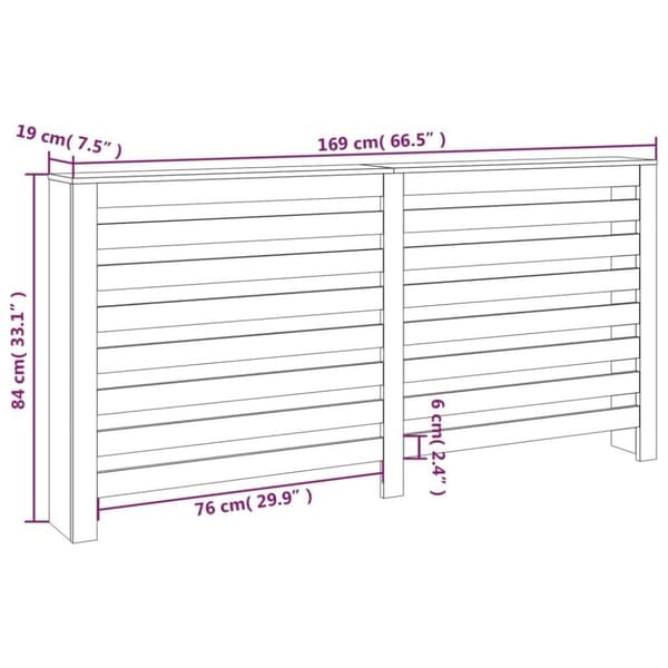 vidaXL Radiatordeksel 169x19x84 cm heltre furu