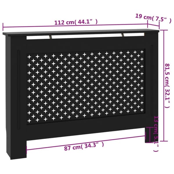radiatorskjuler 112x19x81,5 cm MDF sort