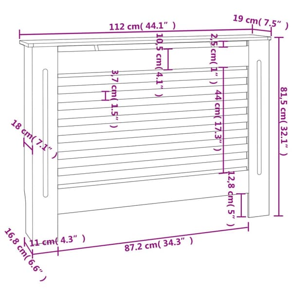 vidaXL Lämpöpatterin suoja musta 112x19x81,5 cm MDF - Lämpöpatteritarvikkeet