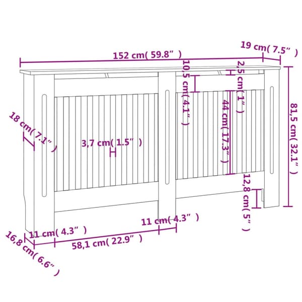 vidaXL Elementskydd MDF 152 cm vit -  Tillbehör till värmeelement