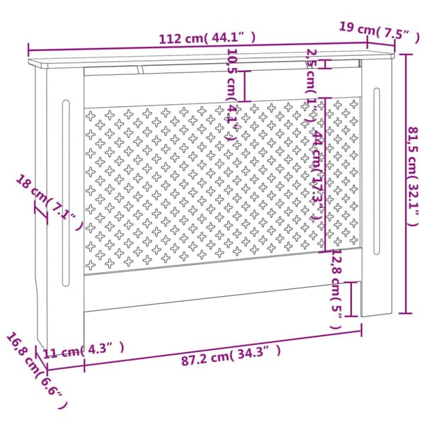 vidaXL Lämpöpatterin suoja musta 112x19x81,5 cm MDF -  Lämpöpatteritarvikkeet