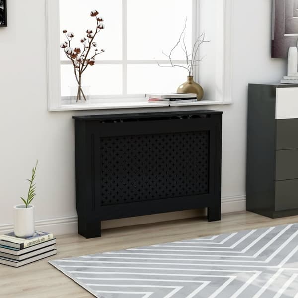 vidaXL Lämpöpatterin suoja musta 112x19x81,5 cm MDF -  Lämpöpatteritarvikkeet