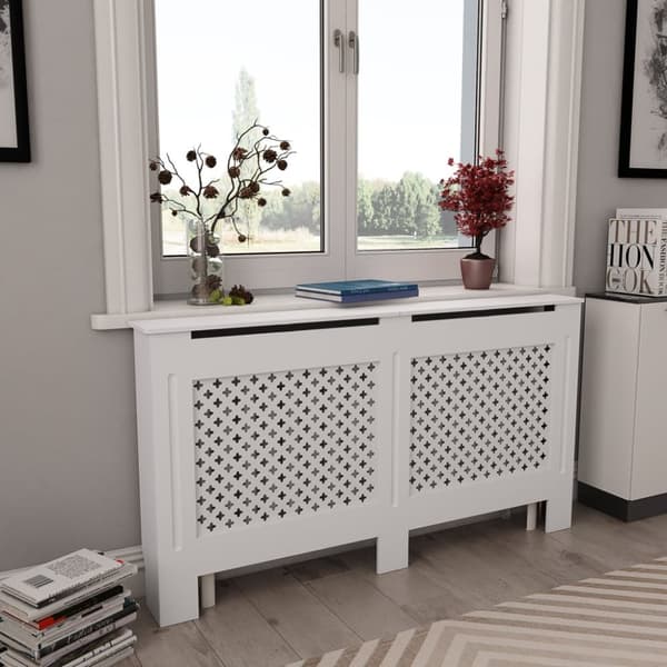 vidaXL Lämpöpatterin suoja MDF 152x19x81,5 cm valkoinen - Lämpöpatteritarvikkeet