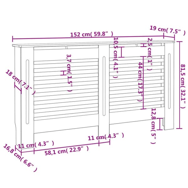 The Living Store radiatorskjuler 152x19x81,5 cm MDF antracitgrå -  Radiatorer – tilbehør