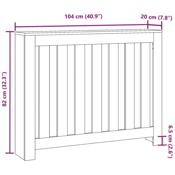 radiatorskjuler 104x20x82 cm konstrueret træ røget egetræsfarve