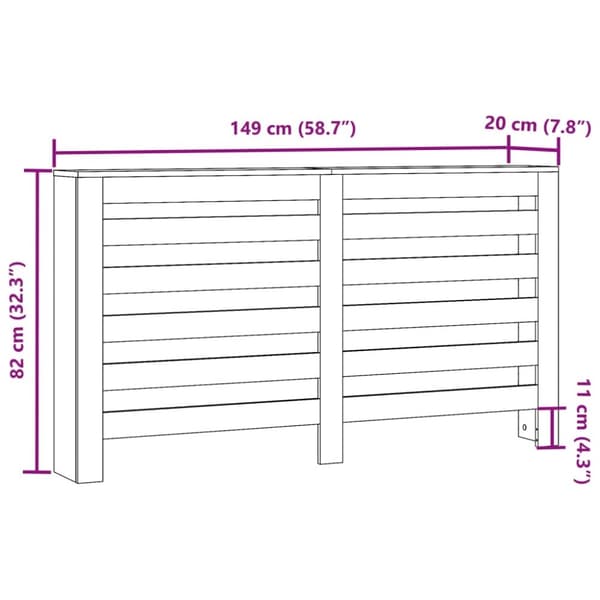 vidaXL Radiatordeksel gammelt tre 149x20x82 cm konstruert tre
