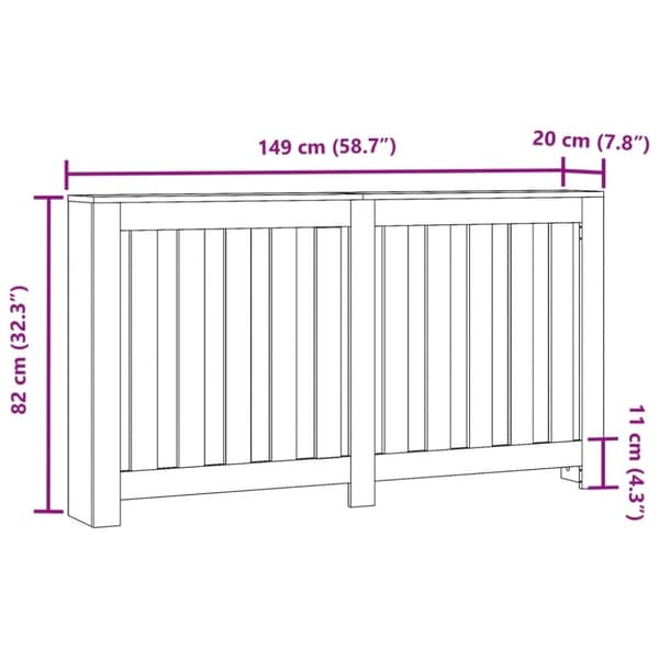vidaXL Radiatordeksel hvit 149x20x82 cm konstruert tre