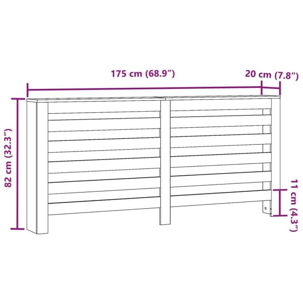 vidaXL radiatorskjuler 175x20x82 cm konstrueret træ grå sonoma-eg