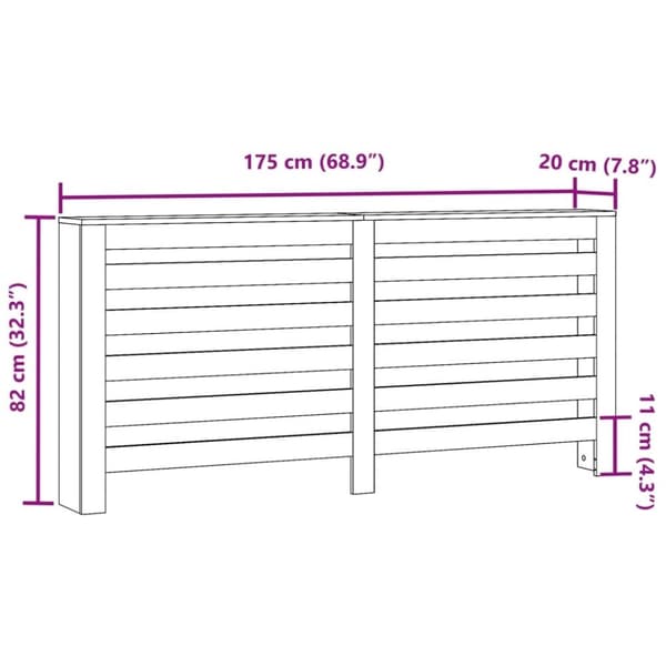 vidaXL Radiatordeksel brun eik 175x20x82 cm konstruert tre