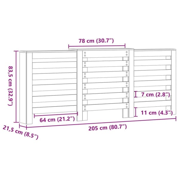 vidaXL Elementskydd sonoma-ek 205x21,5x83,5 cm konstruerat trä