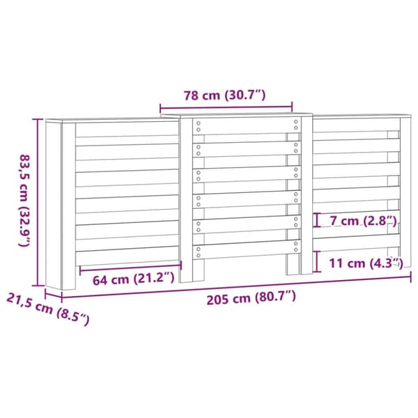 vidaXL radiatorskjuler 78x20x82 cm konstrueret træ brun egetræ