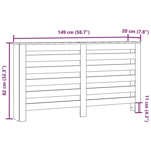 vidaXL Radiatordeksel svart 149x20x82 cm konstruert tre