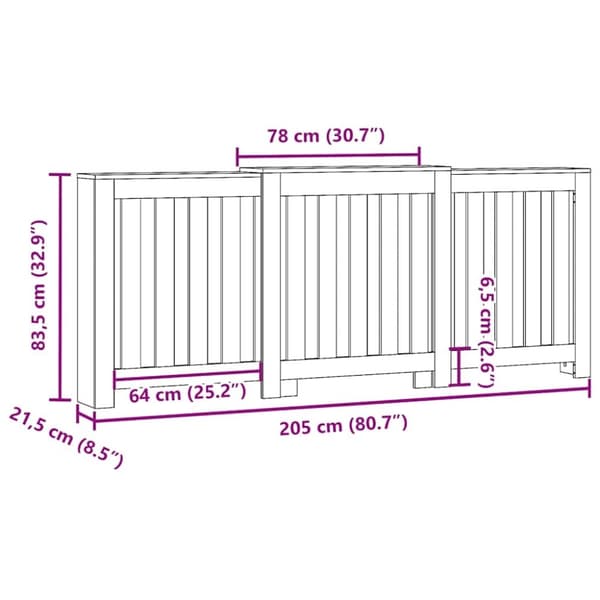 vidaXL radiatorskjuler 205x21,5x83,5 cm konstrueret træ betongrå