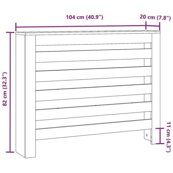 vidaXL Radiatordeksel svart 104x20x82 cm konstruert tre