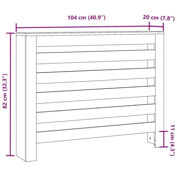 vidaXL Lämpöpatterin suoja harmaa Sonoma 104x20x82 cm tekninen puu