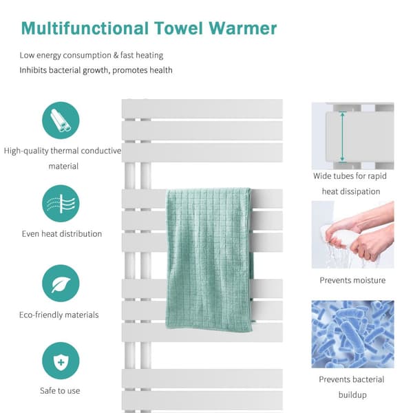 EMKE Handdukstork 76,2x50cm - Varmvatten, sidanslutning, platt radiator, vit (397W)