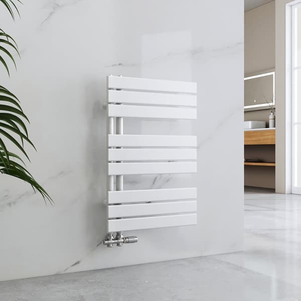 EMKE Handdukstork 76,2x50cm - Varmvatten, sidanslutning, platt radiator, vit (397W)