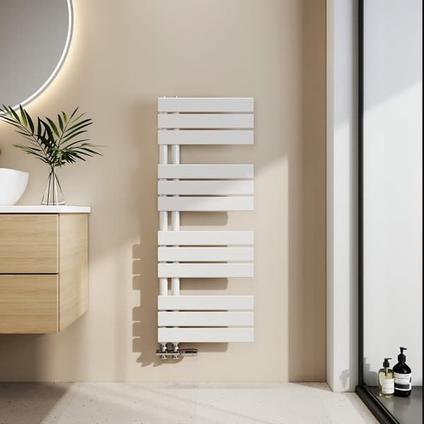 EMKE Handdukstork 104,1x40cm - Varmvatten, sidanslutning, platt radiator, vit (456W)
