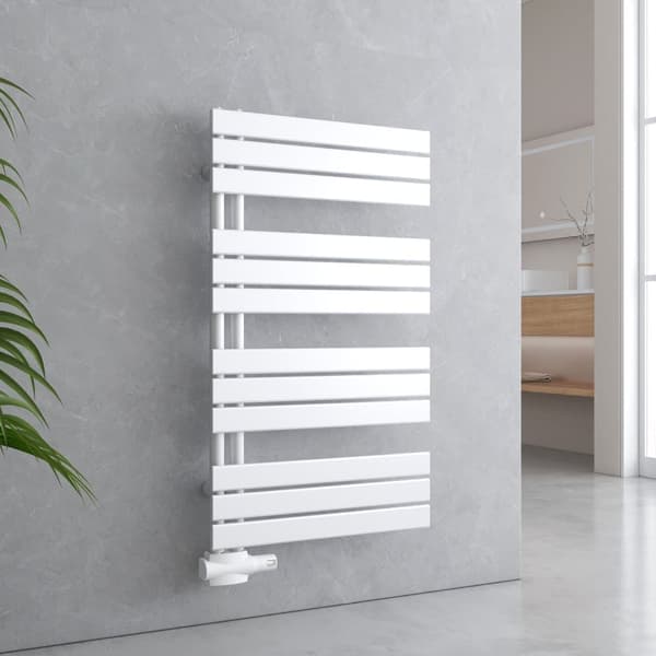 EMKE Håndklædetørrer 104.1x60cm - Varmt vand, sidetilslutning, flad, hvid (639W)