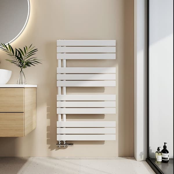EMKE Håndklædetørrer 104.1x60cm - Varmt vand, sidetilslutning, flad, hvid (639W)