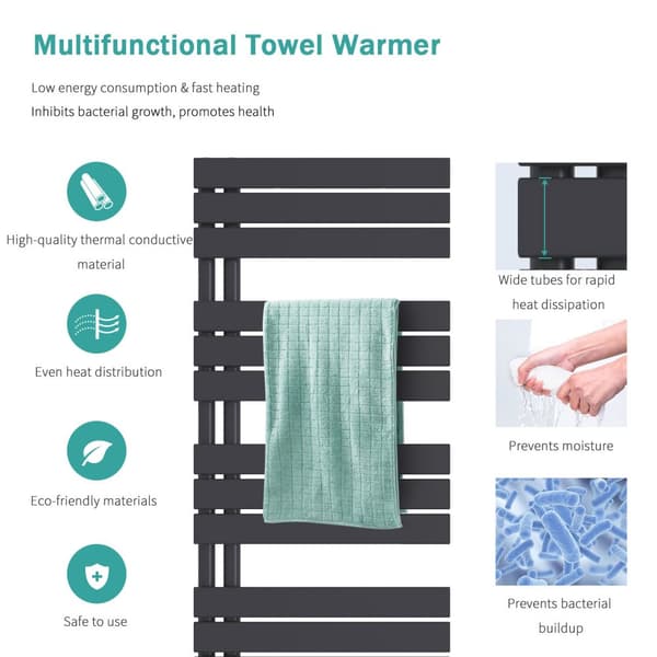 EMKE Handduksradiator 76,2x60cm - Varmvatten, sidanslutning, platt, antracitgrå (503W)