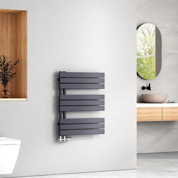 EMKE Handduksradiator 76,2x60cm - Varmvatten, sidanslutning, platt, antracitgrå (503W)