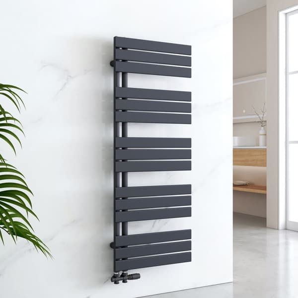EMKE Pyyhekuivain 132x50cm - Kuumavesi, sivuliitäntä, litteä, antrasiitinharmaa (695W)