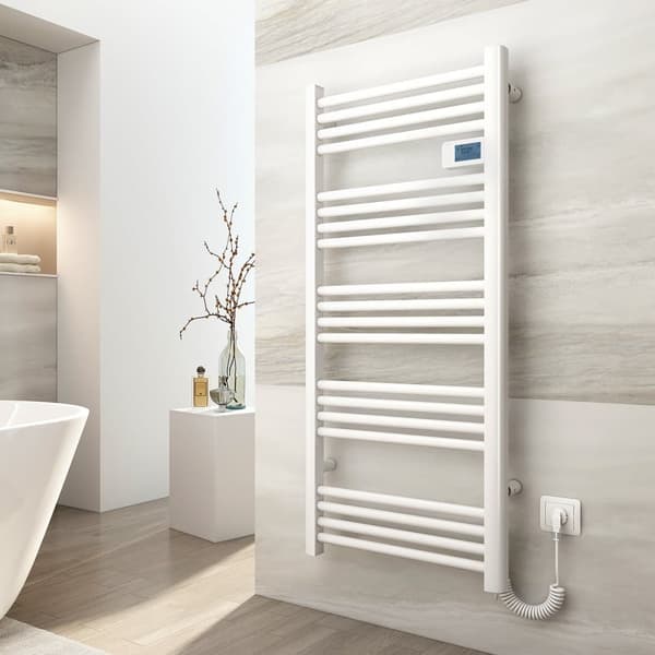 EMKE Elektrisk Håndklædetørrer 96x40cm - Touch Timer, Hvid, 300W