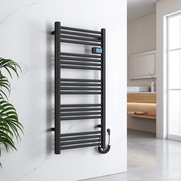EMKE Elektrisk Håndklædetørrer 120x54cm - Touch Timer, Frost Sort, 600W