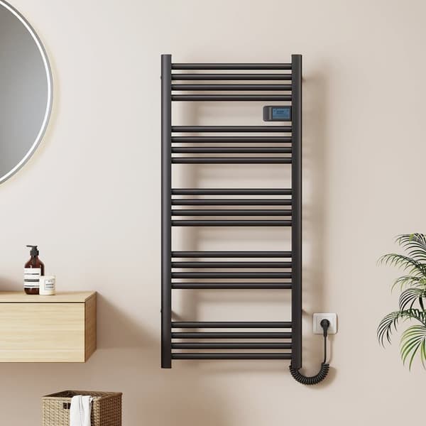 EMKE Elektrisk Håndklædetørrer 120x54cm - Touch Timer, Frost Sort, 600W