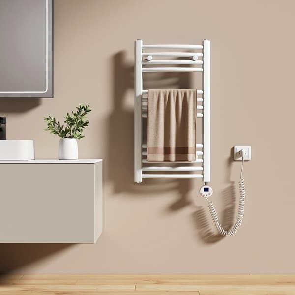 EMKE Elektrisk håndklædetørrer 75x40cm - Termostat, Buet design, Hvid, 250W