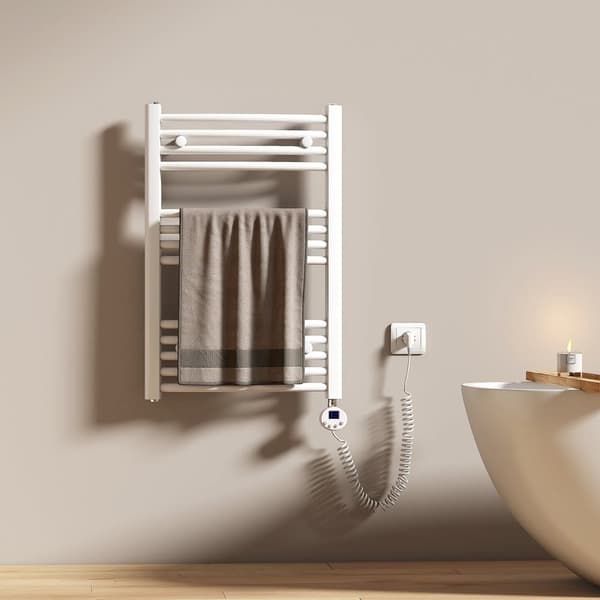 EMKE Elektrisk Håndklædetørrer 75x50cm - Termostat, Buet, Hvid, 300W