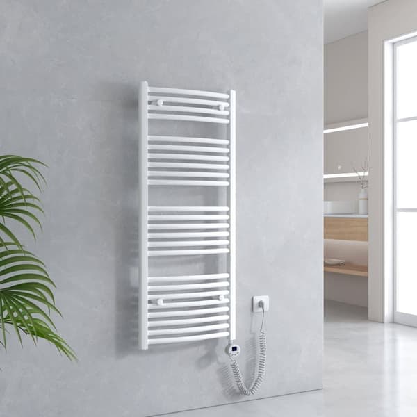 EMKE Elektrisk Håndklædetørrer 120x50cm - Termostat, Buet, Hvid, 500W