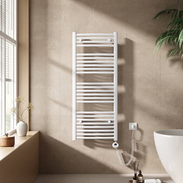 EMKE Elektrisk Håndklædetørrer 120x50cm - Termostat, Buet, Hvid, 500W